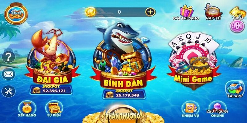 Hệ thống phòng chơi trong game Bắn cá phù hợp với nhiều đối tượng 